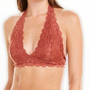 [L]Free People Intimately Lace Halter Bralette in Rust